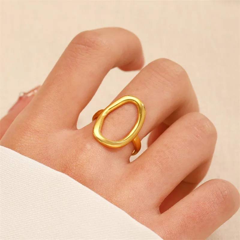 Hollow Oval Open Ring