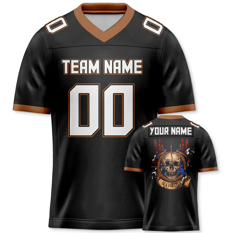 Custom Black Black-Old Gold Authentic Skull Fashion Football Jersey